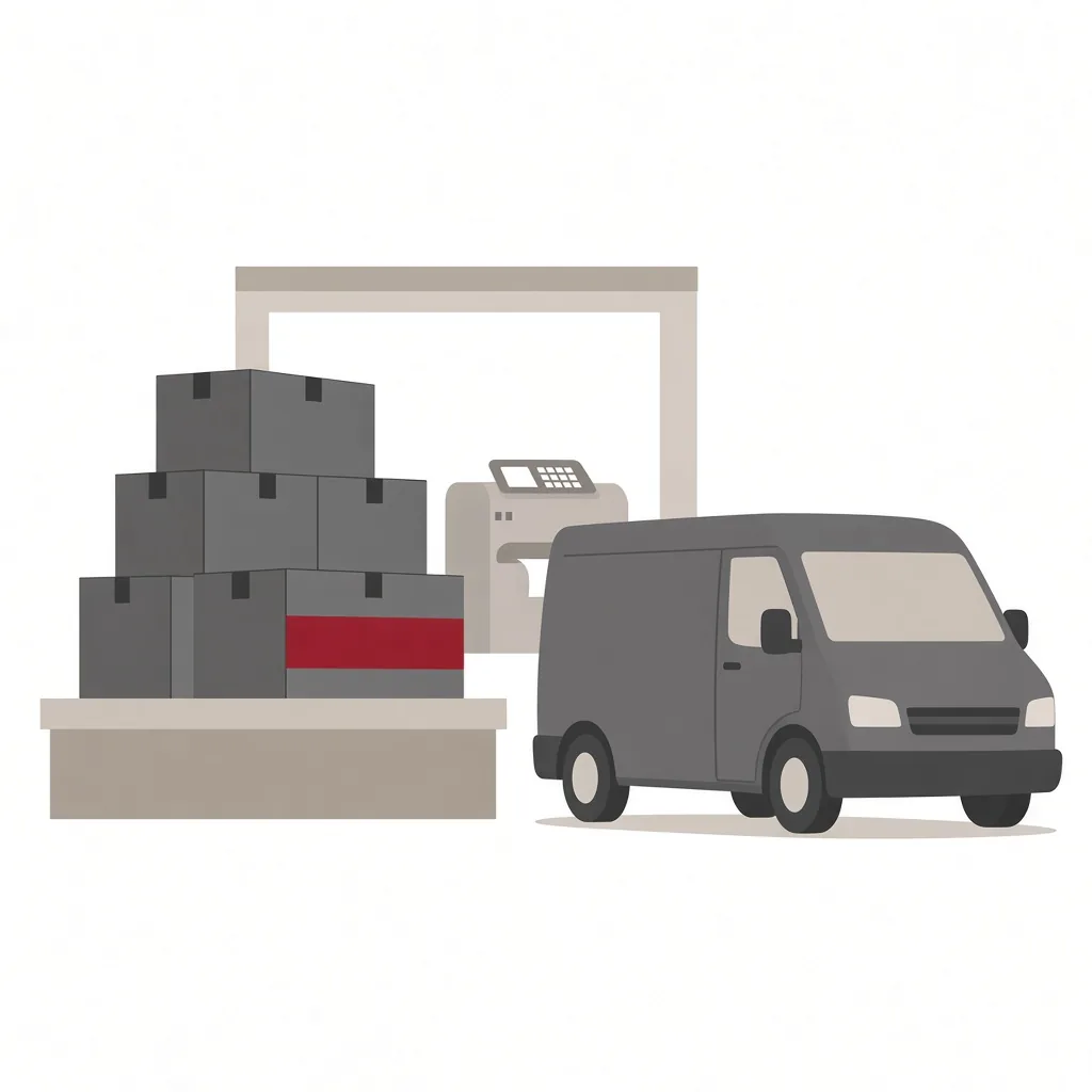 Packed cartons and a van ready to leave the press